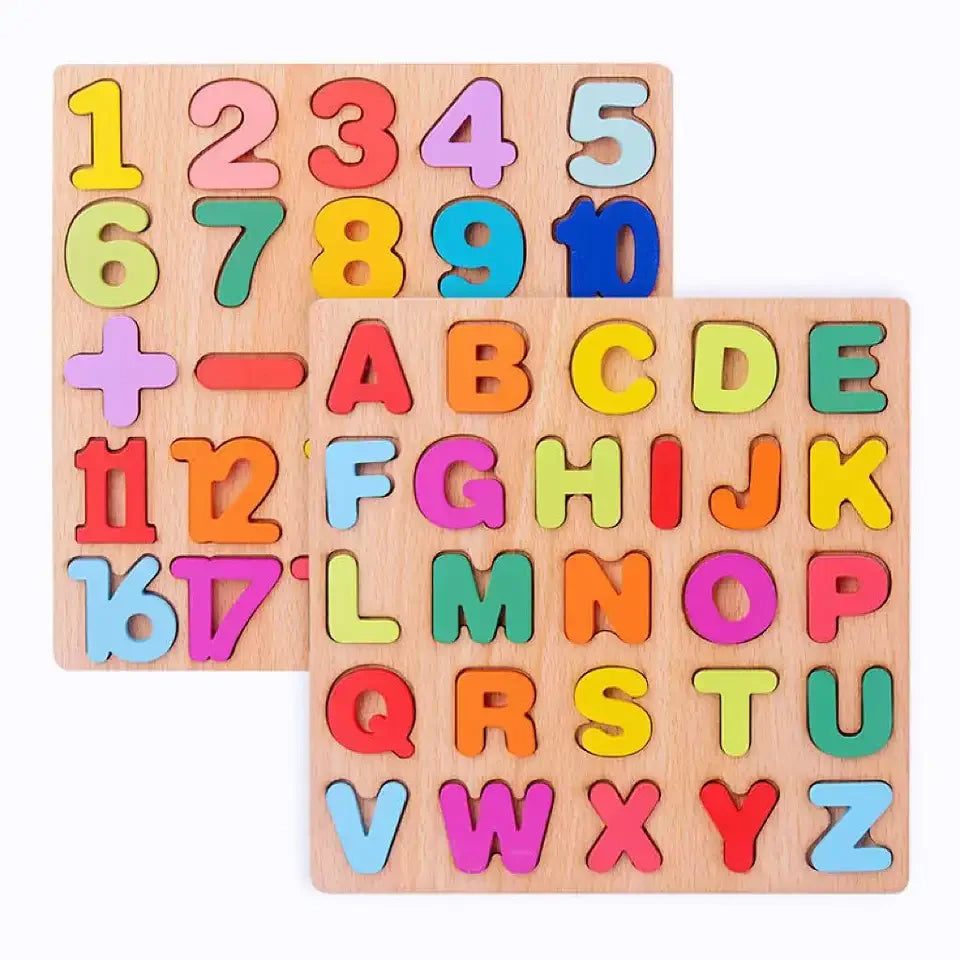 3D Wooden Alphabet & Number Puzzle - Montessori Educational Toy for Kids | DIY Learning Activity Board Game for Boys & Girls