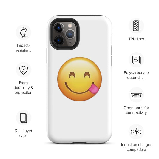 Durable tough case for iPhone with reinforced edges and raised bezels for impact protection and easy access to buttons and ports